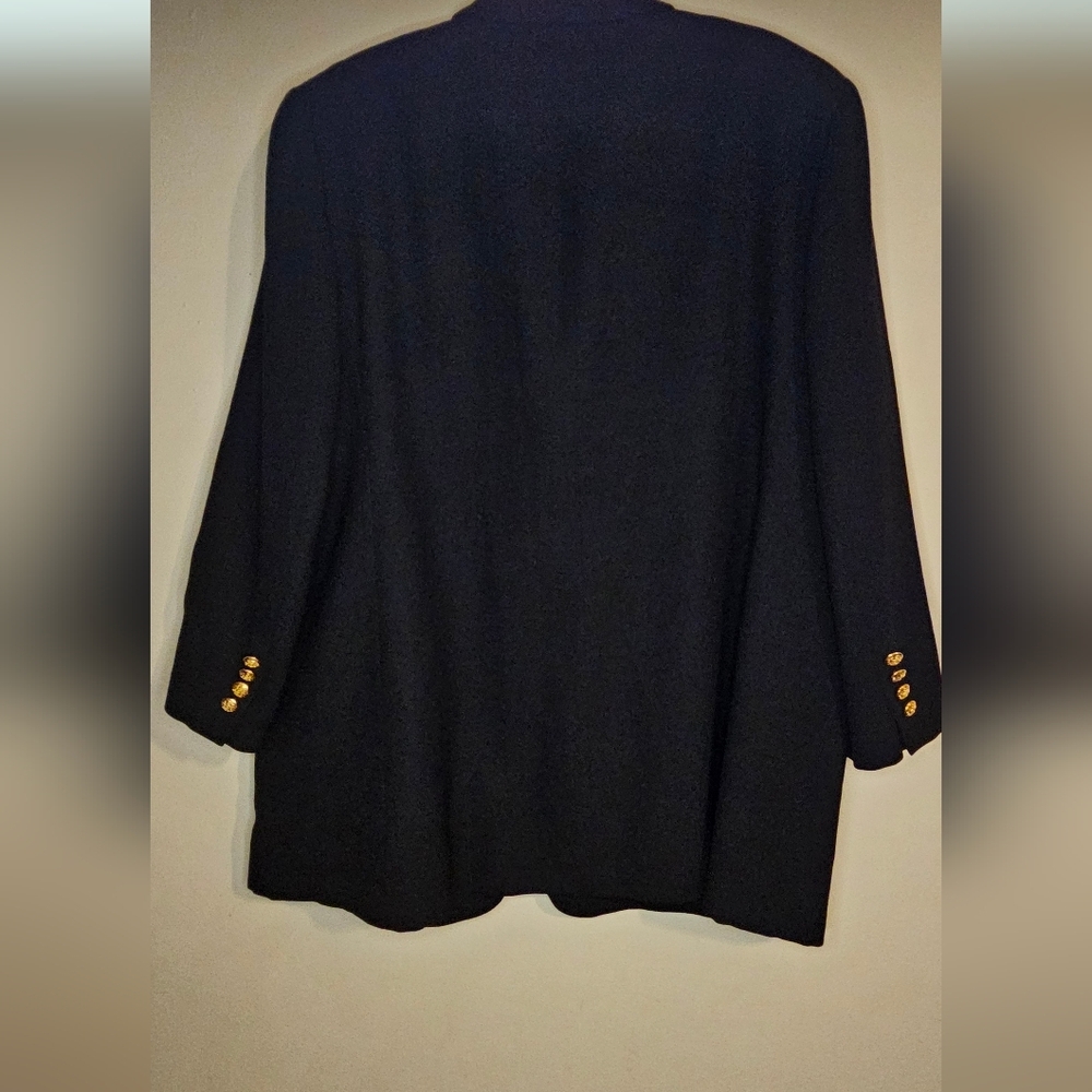 Ralph Lauren Vintage Black Wool Blazer 18  Gold Crest Buttons Bullion Crest Chic - Picture 5 of 10